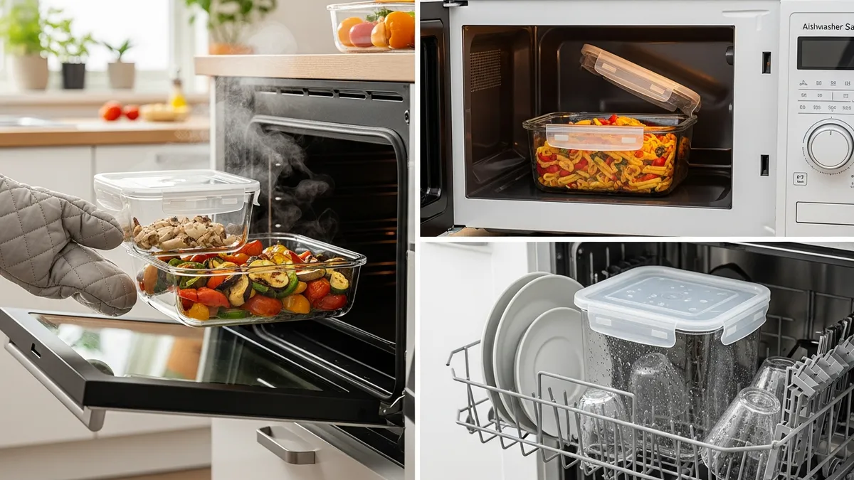 Durable glass food storage containers demonstrating versatile kitchen usage and safety features