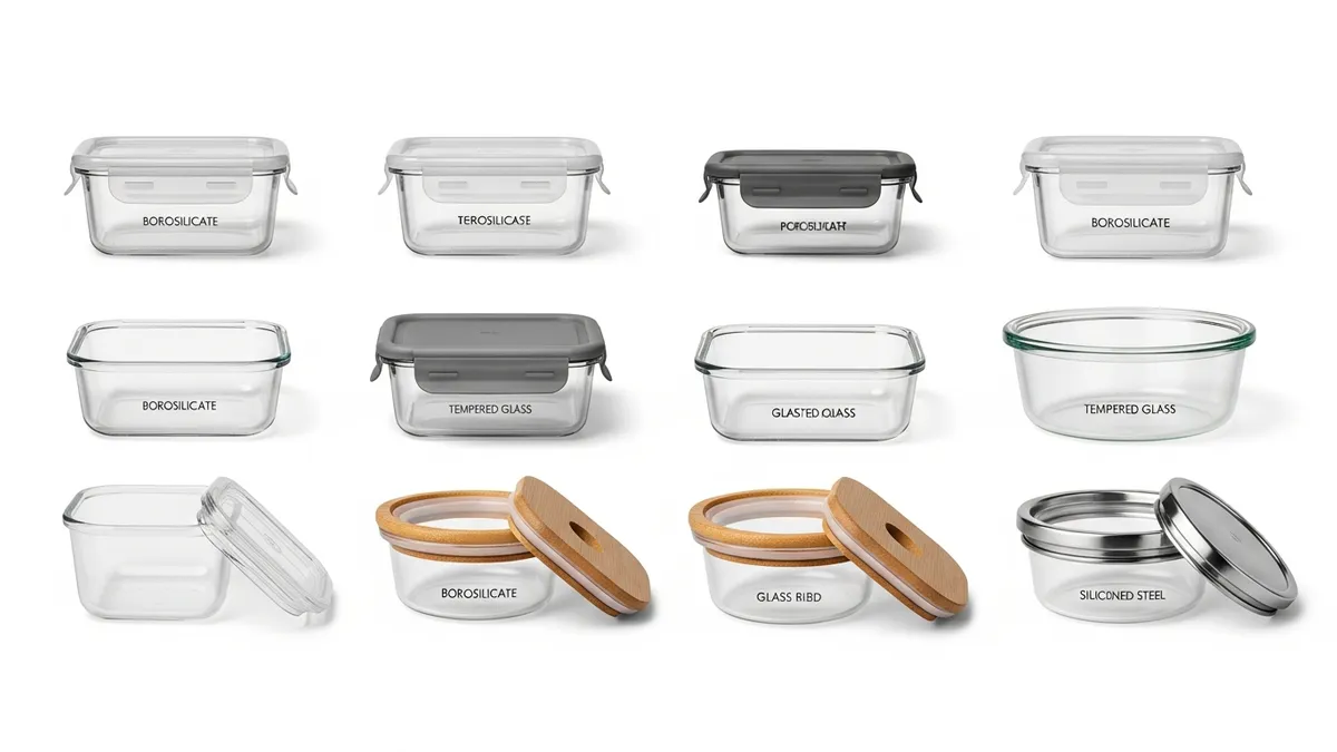 Comparison of different glass storage containers for food with various lid options
