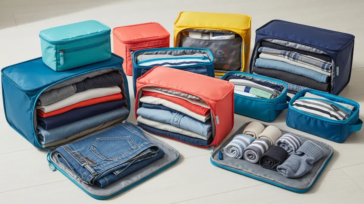 Packing cubes and organizer travel bags for efficient luggage organization