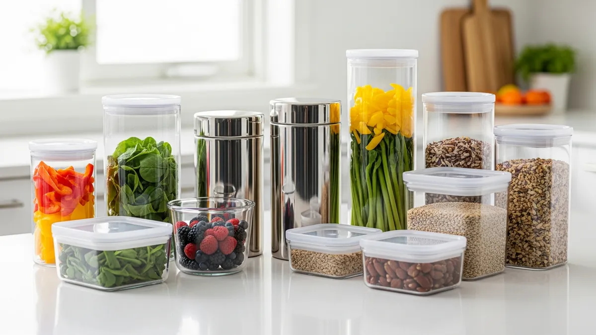 Best storage food containers displayed on modern kitchen counter with fresh ingredients