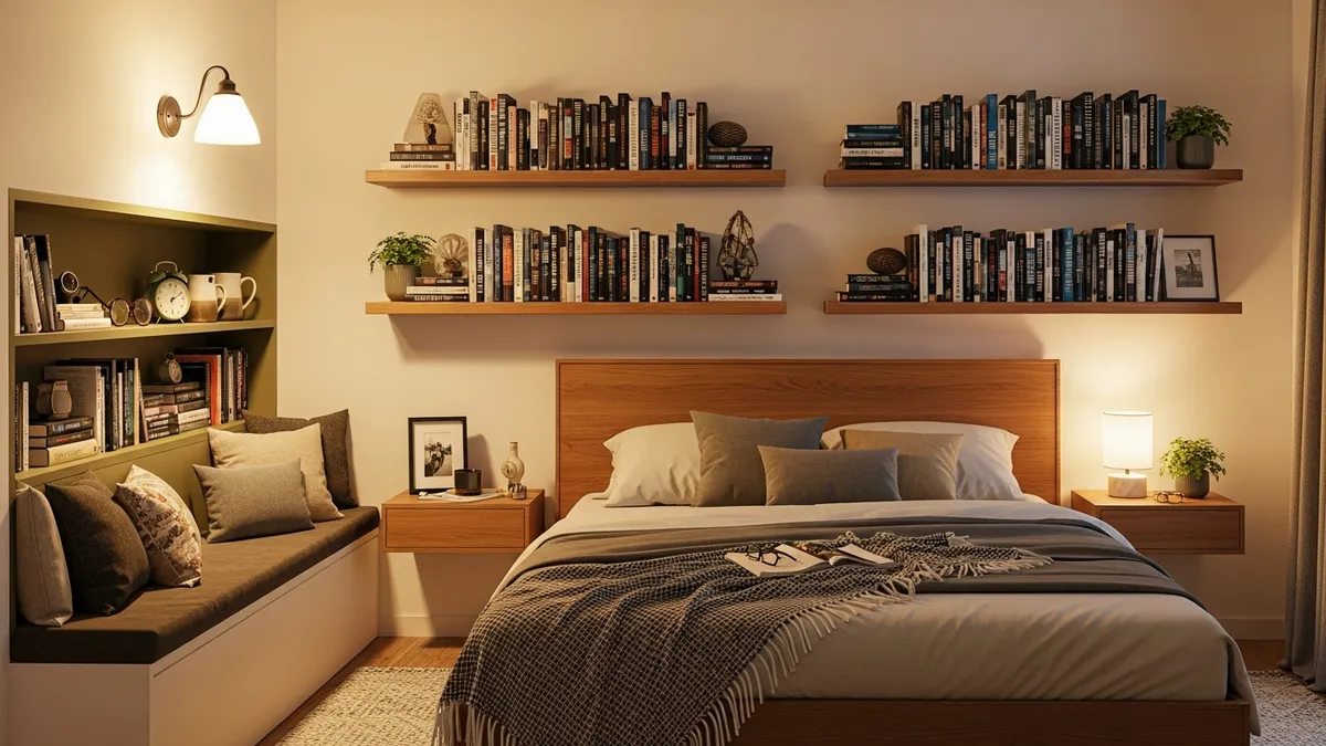 Bedroom book shelf on wall ideas creating functional reading space with wall-mounted storage