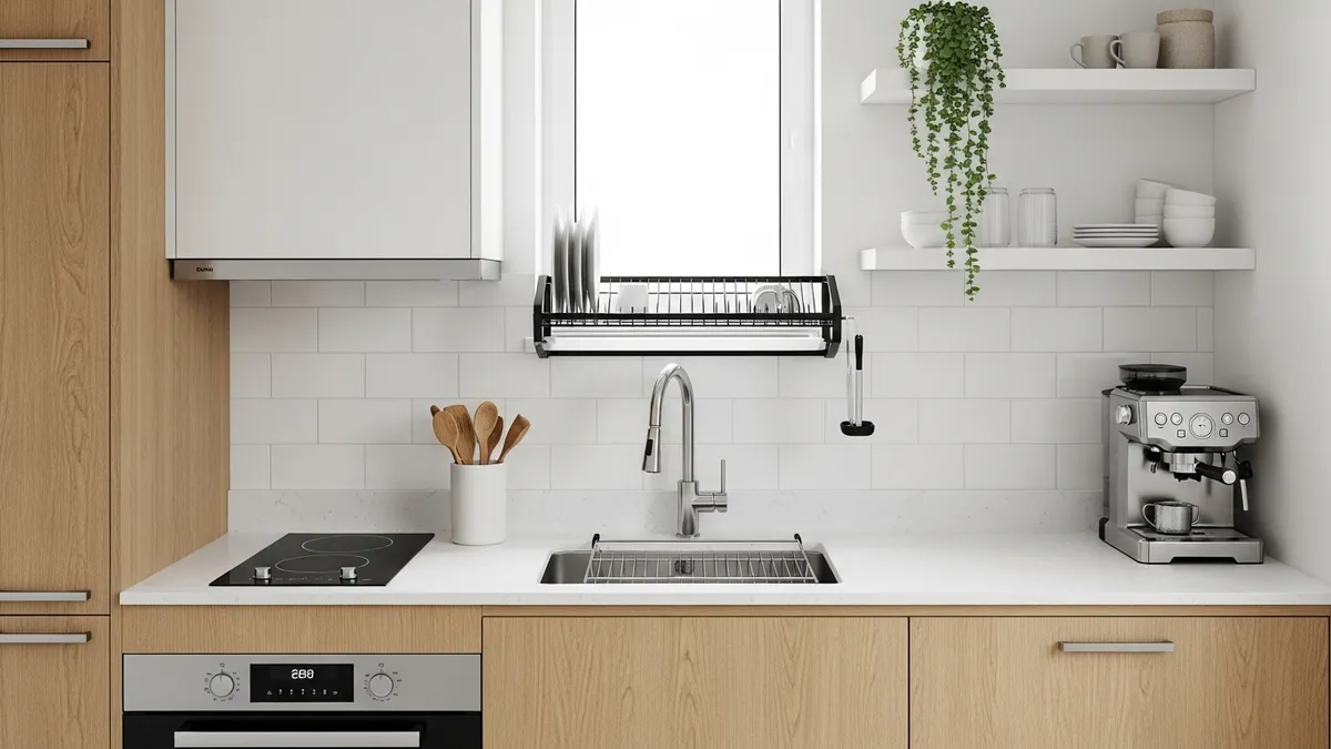 Compact dish rack solution for small kitchen space saving design