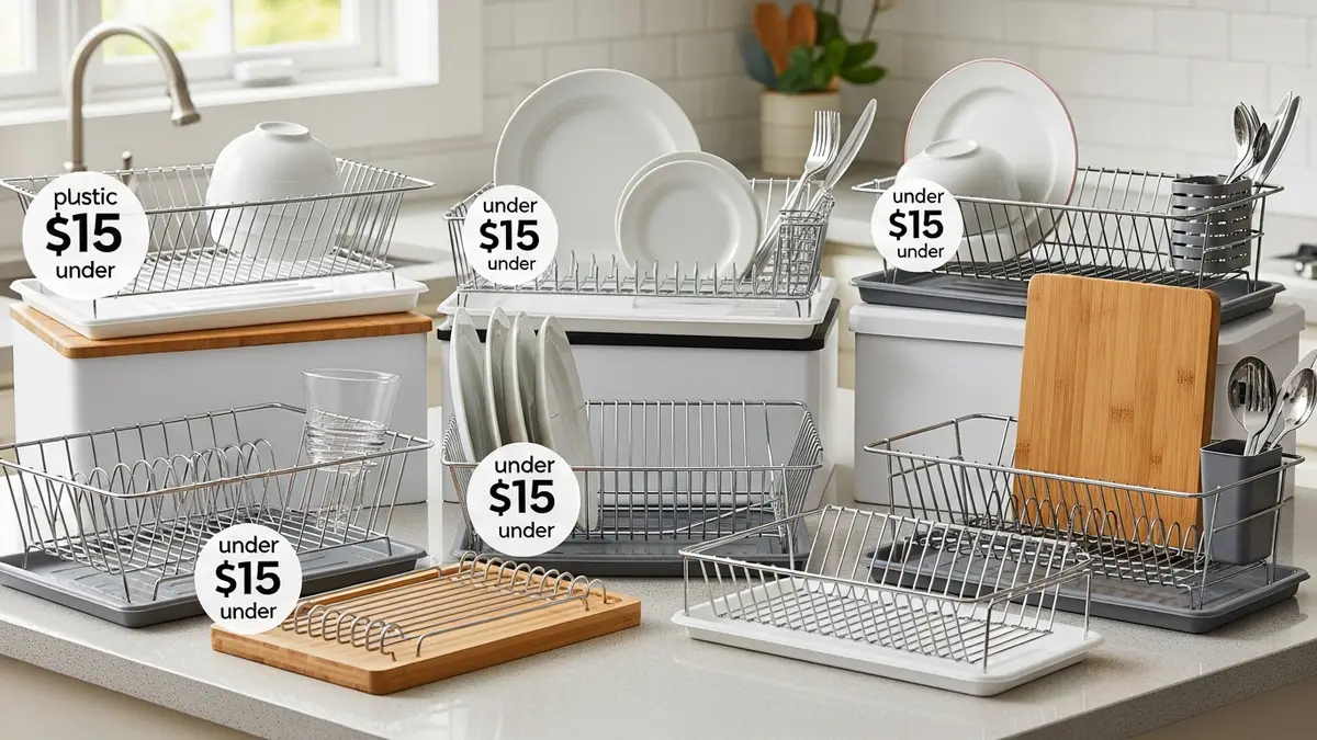 Comparison of different budget dish racks under $15 on kitchen counter