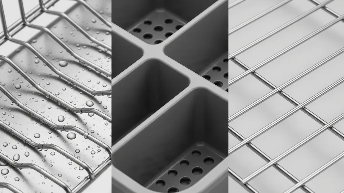 Different materials used in budget dish racks showing durability features
