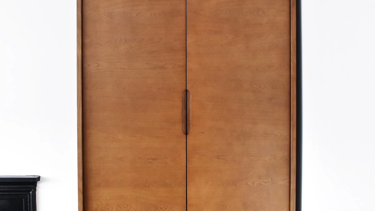 Neatly organized wardrobe with folded and hung clothing arranged systematically