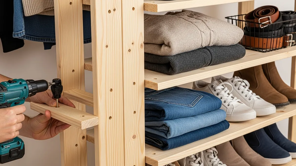 DIY wooden shelving system for closet organization
