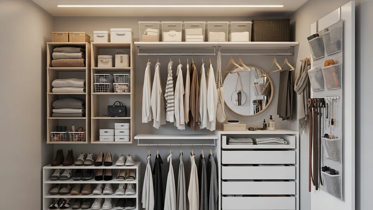 Small closet organization using IKEA space-saving storage solutions