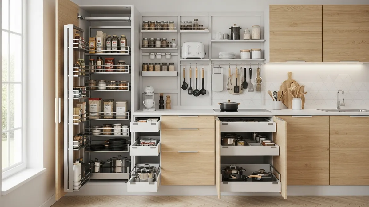 Space-saving minimalist kitchen set with smart storage solutions for small spaces