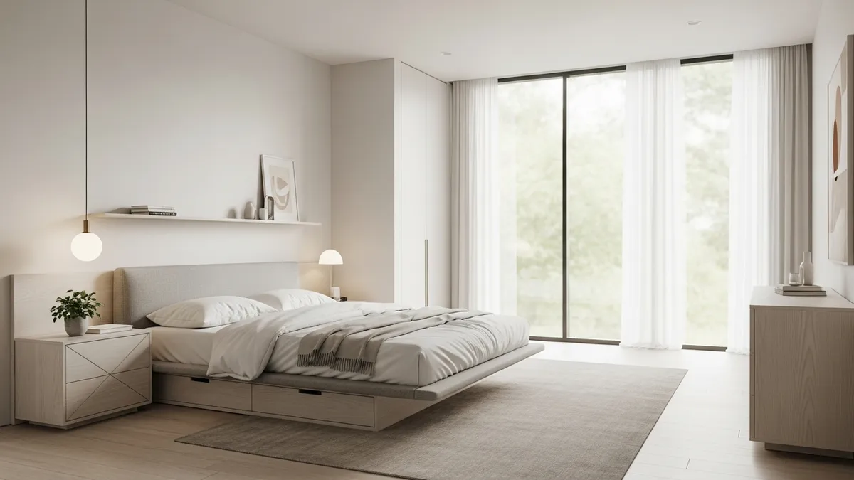 Modern minimalist bedroom decor with clean lines and neutral colors