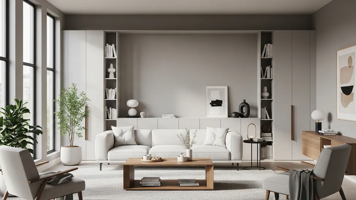 Elegant minimalist living room decor with modern furniture and clean design