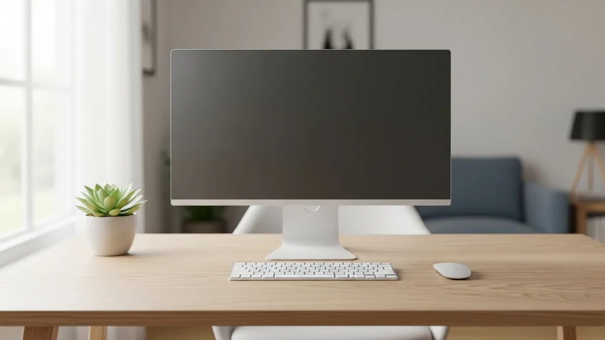 Minimalist desk setup ideas featuring ultrawide monitor, wireless peripherals, and a small succulent on a wooden desk