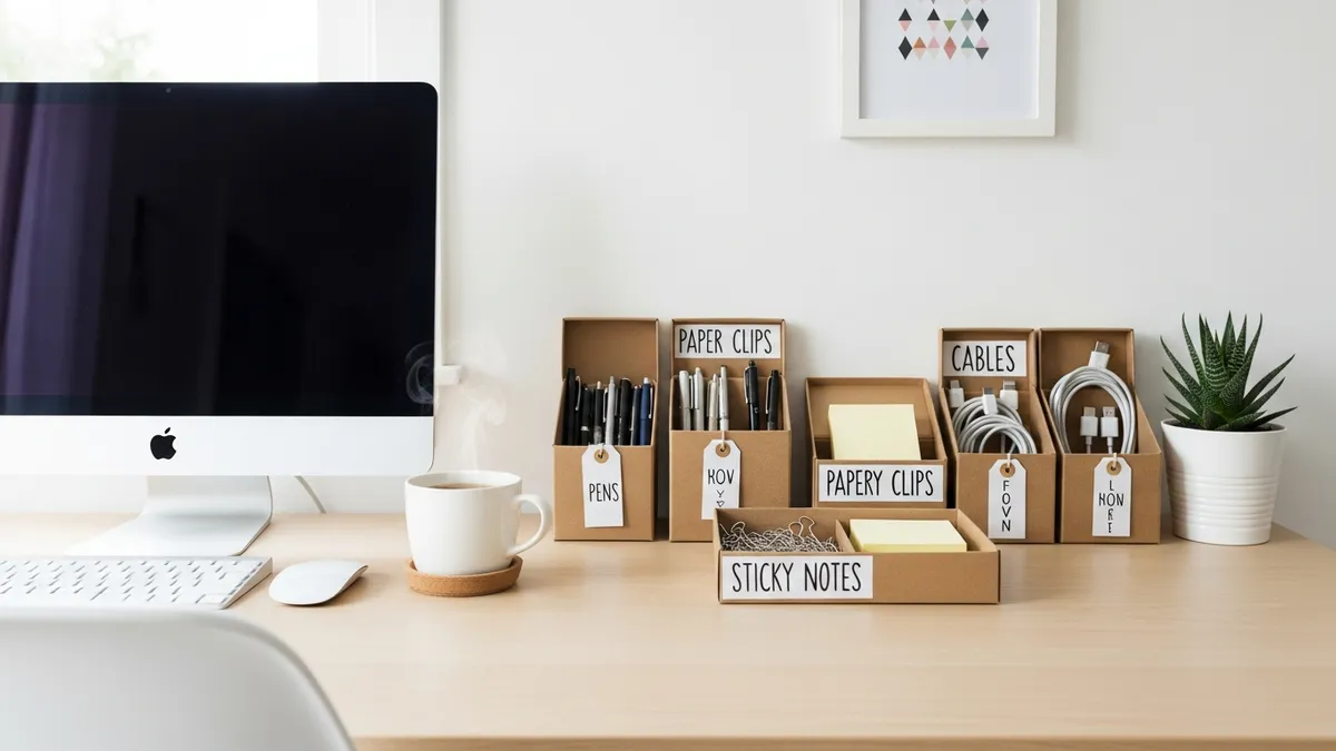 DIY cardboard box desk organizer ideas for a tidy home office workspace