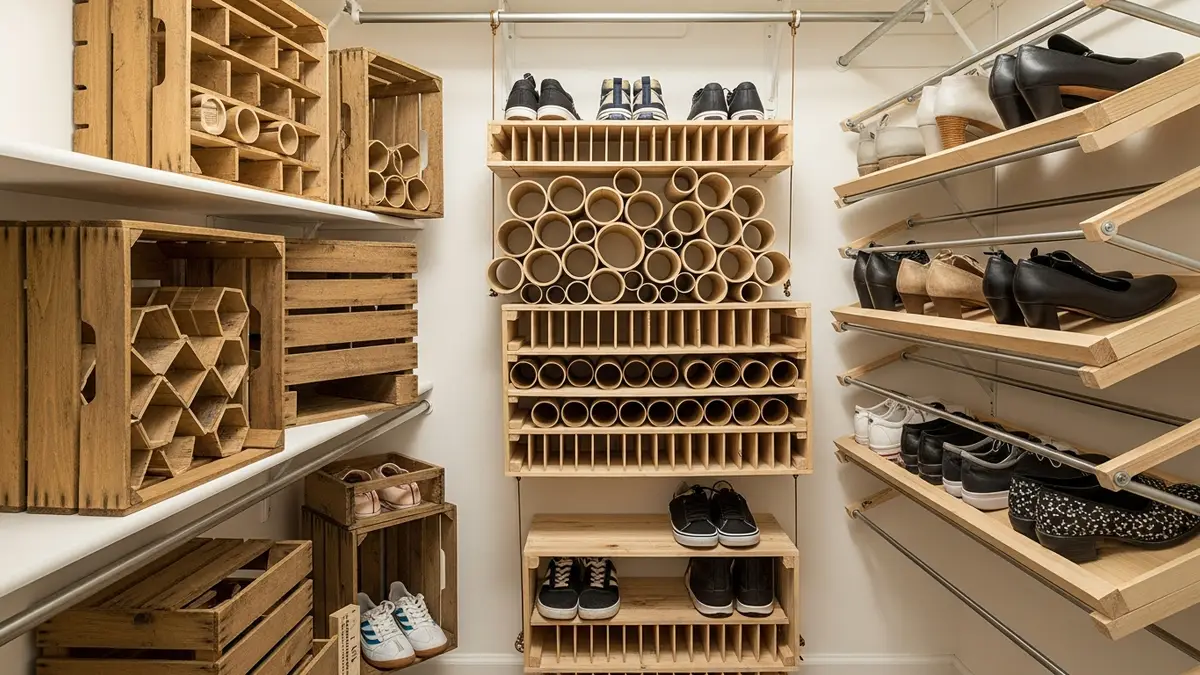 DIY shoe storage ideas using repurposed materials and creative organization solutions