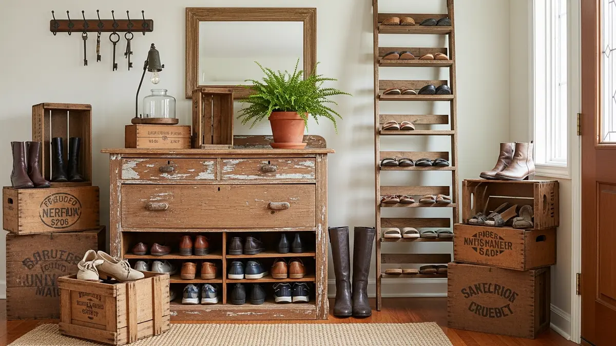 Repurposed materials for creative DIY shoe storage ideas