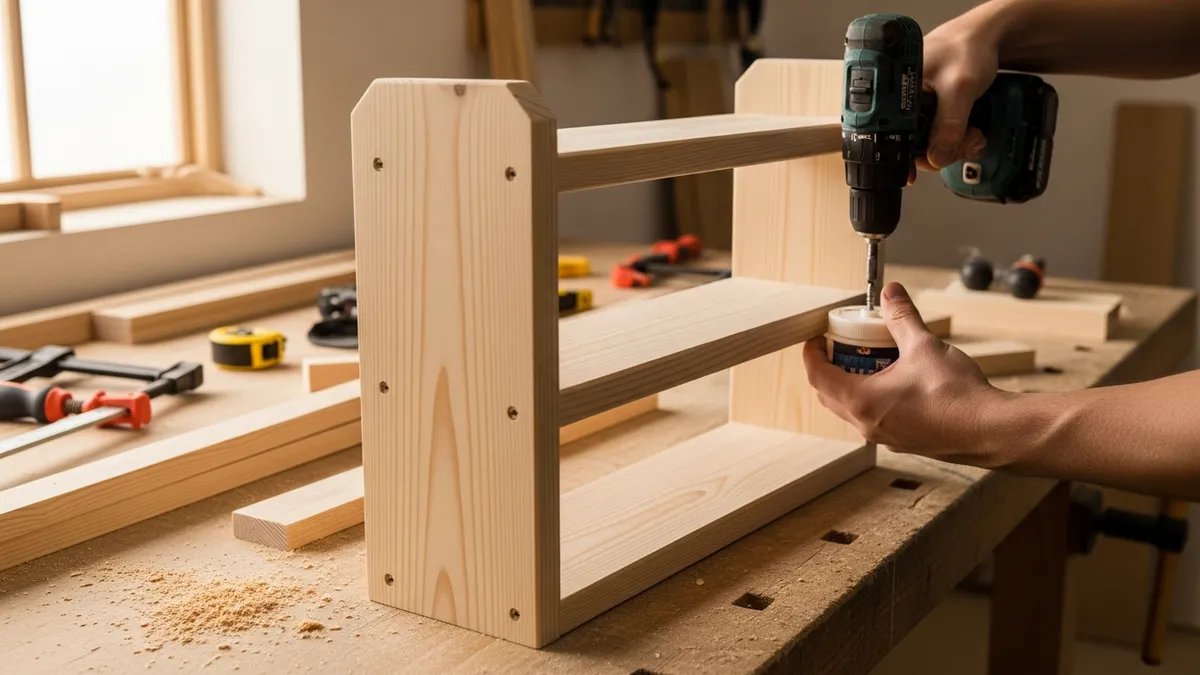 Assembly process for DIY wooden kitchen spice rack
