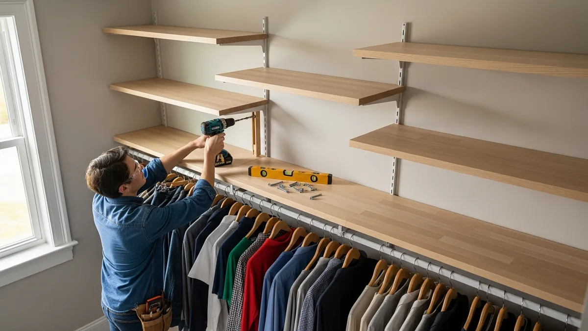 DIY floating shelves installation for closet organization