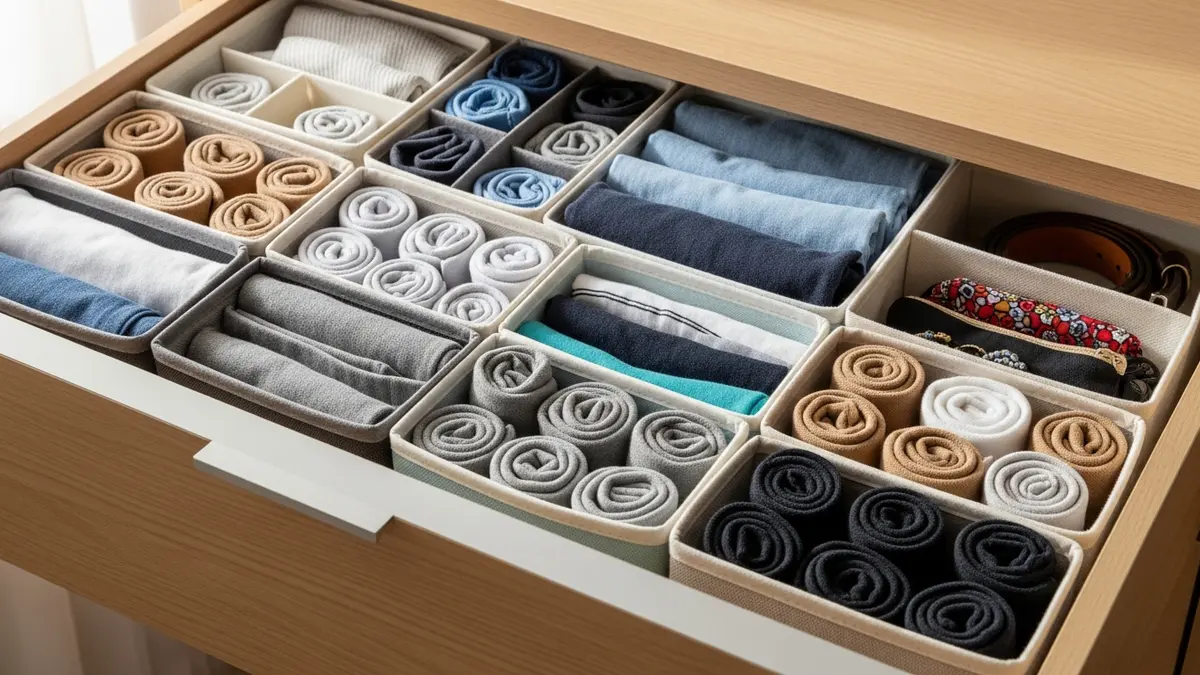 DIY fabric drawer organizers for clothing storage