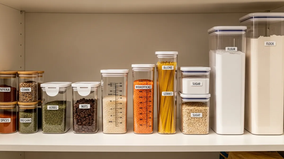 Different sizes of food storage containers for pantry showing small to large capacity options