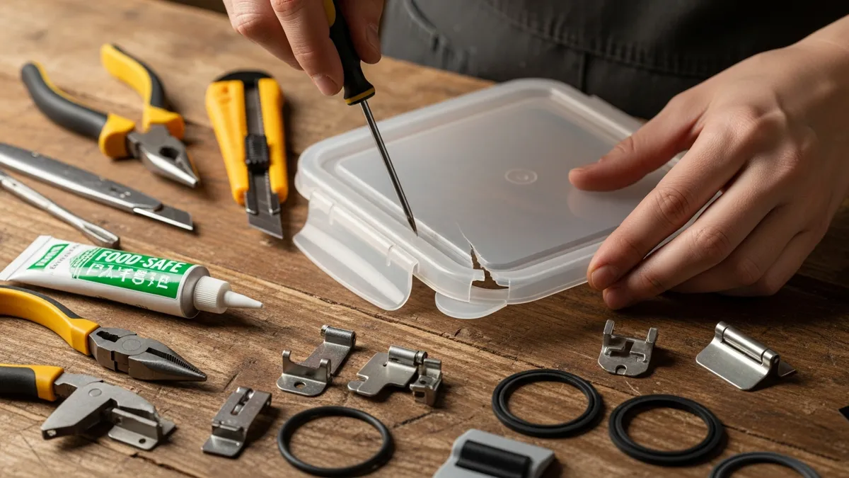 Food storage containers lids repair tutorial showing replacement techniques and tools