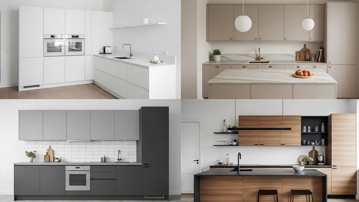 Various gambar kitchen set minimalis showing different color options for modern kitchen design