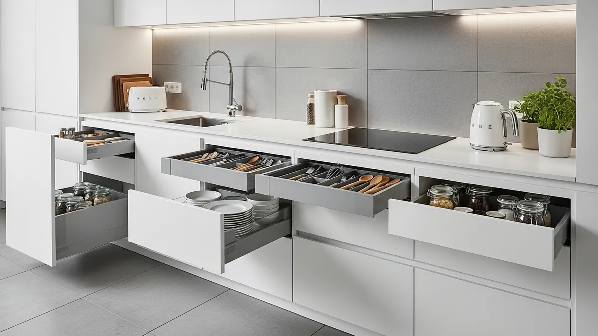 Gambar kitchen set minimalis displaying smart storage solutions and organized kitchen accessories