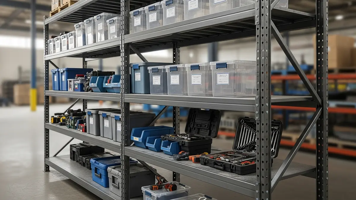 Heavy-duty metal garage shelving unit from Costco with storage organization