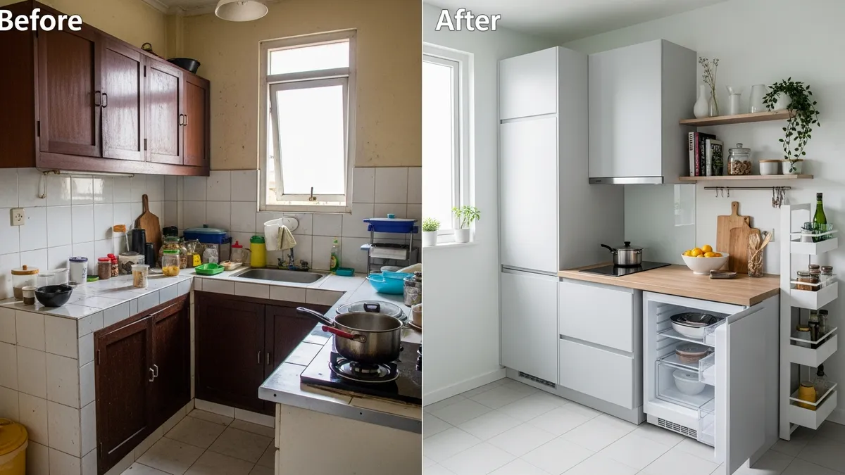 Transforming a small kitchen with a functional minimalist kitchen set