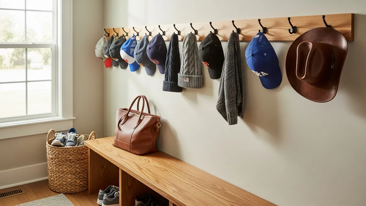 Mudroom wall pegs as functional hat storage ideas for entryway organization