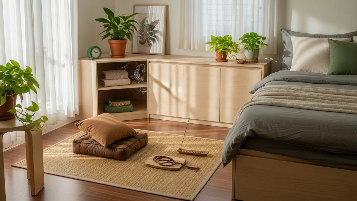 Organized bedroom with storage solutions supporting wellness and healthy lifestyle