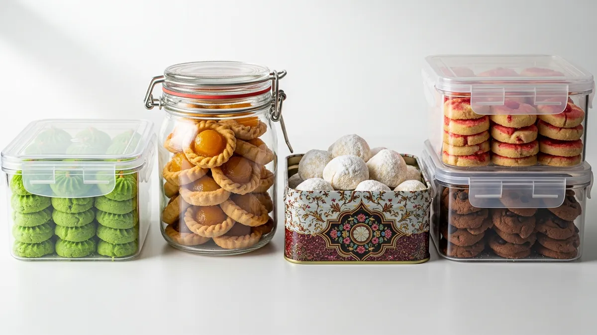 Different types of holiday cookie storage containers comparison including airtight plastic glass and tin options