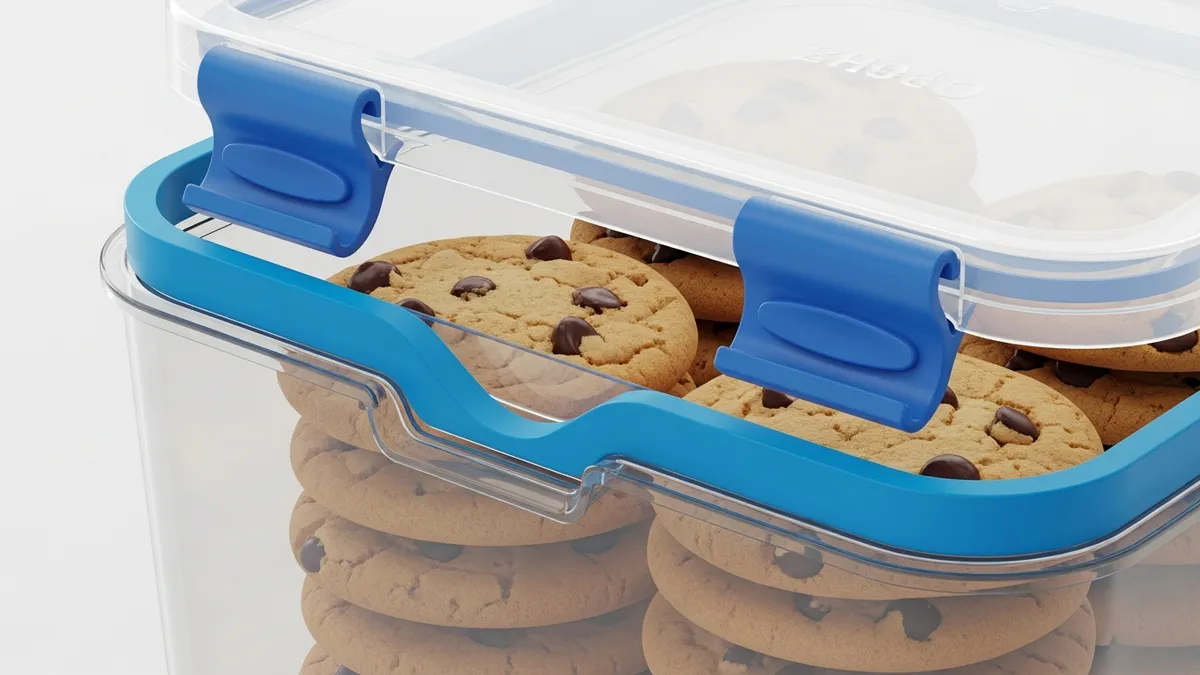 Airtight holiday cookie storage container with rubber gasket seal mechanism for freshness