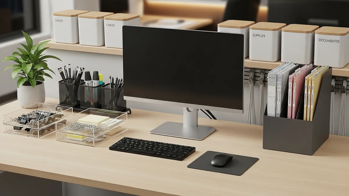 Desk organizers and office storage solutions for productive workspace organization