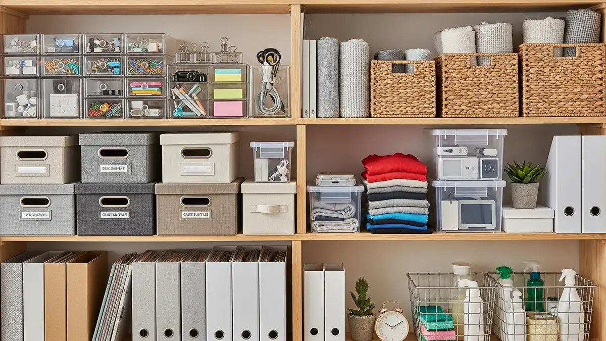 Home and office organization storage containers and systems for efficient space management
