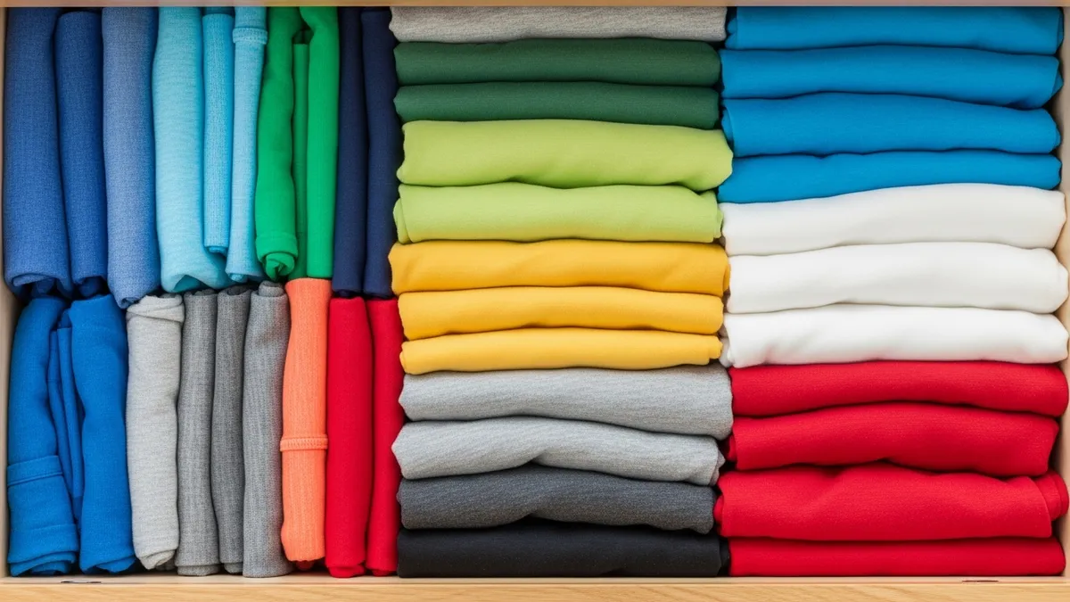 KonMari vertical folding method for organizing clothes inside dresser drawer