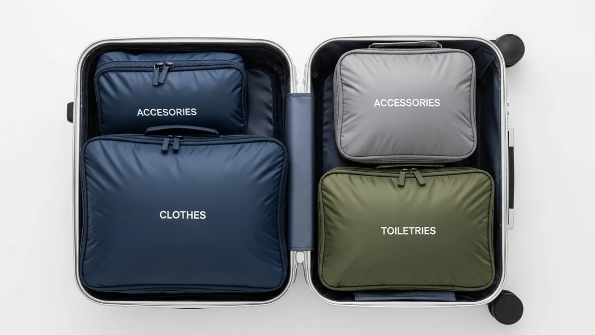 Packing cubes organized inside a suitcase for efficient and space-saving travel