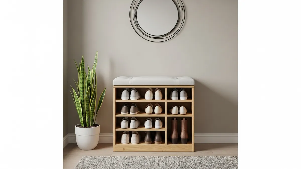 Slim entryway shoe cabinet with bench top for organized shoe storage in small spaces 2026