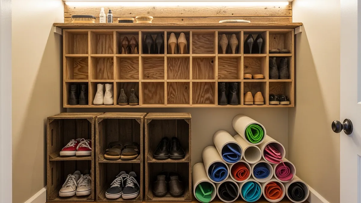 DIY shoe storage ideas for closet using creative repurposed materials and custom solutions