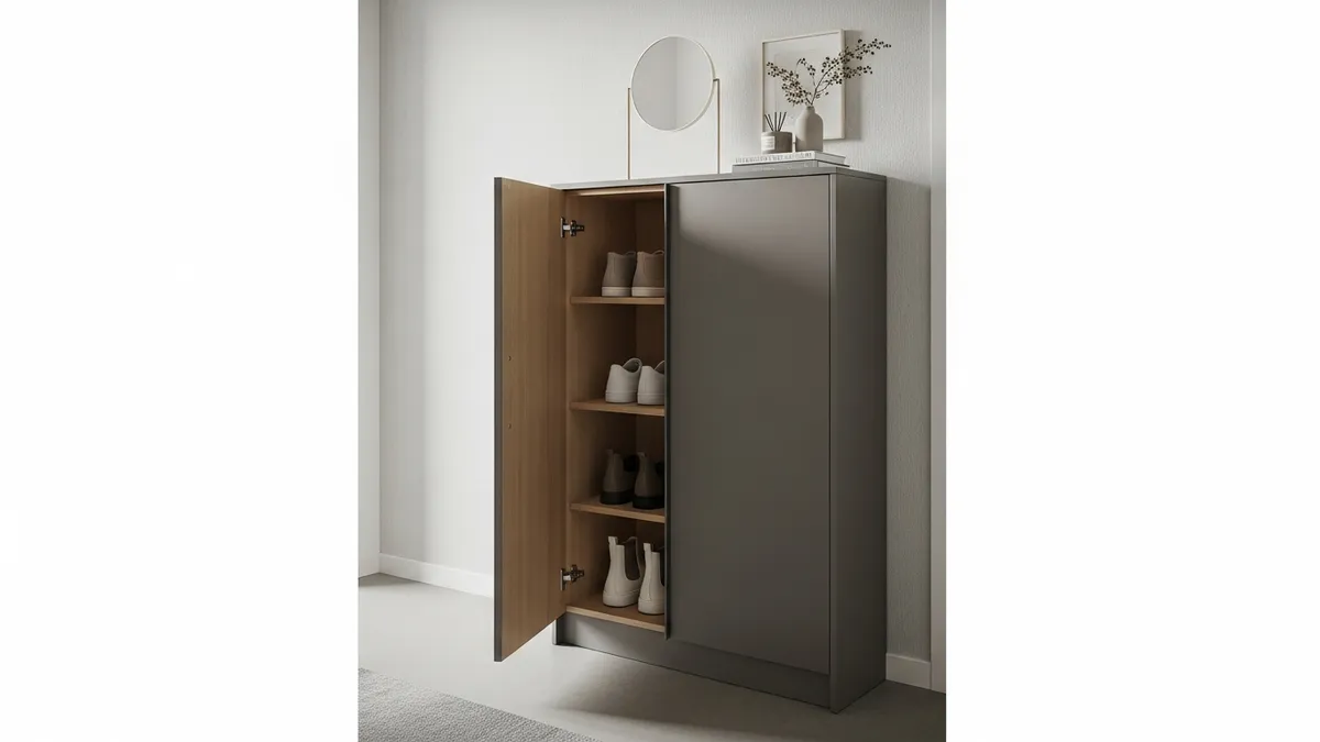 Closed shoe cabinet storage solutions for entryway organization