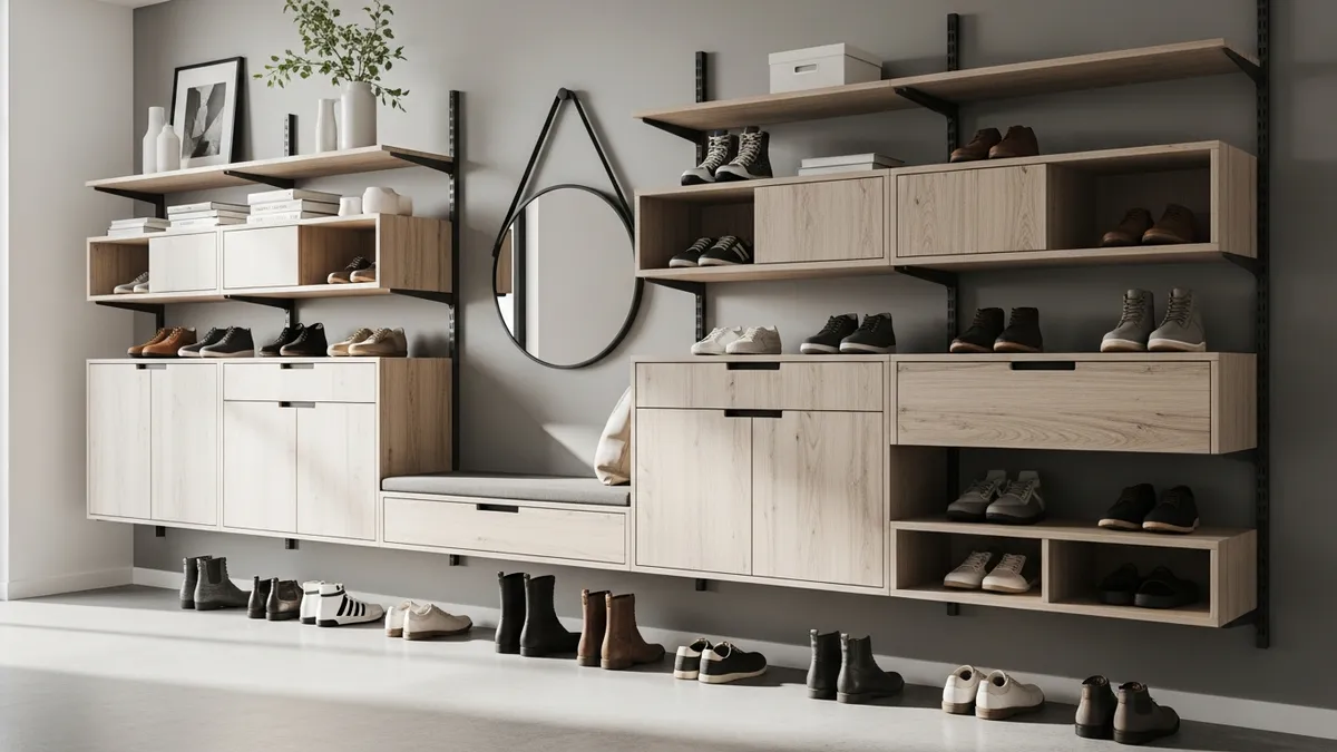 Wall-mounted shoe storage ideas for small entryway spaces