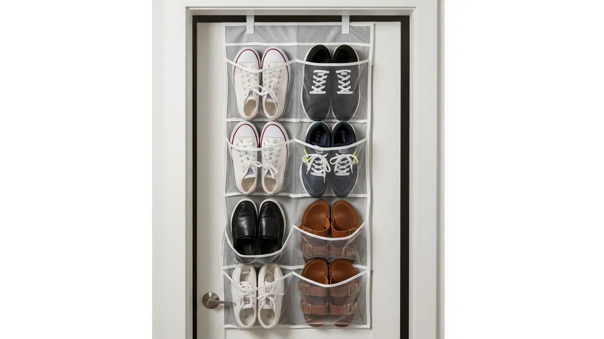 Over-the-door shoe organizer for small closet shoe storage ideas