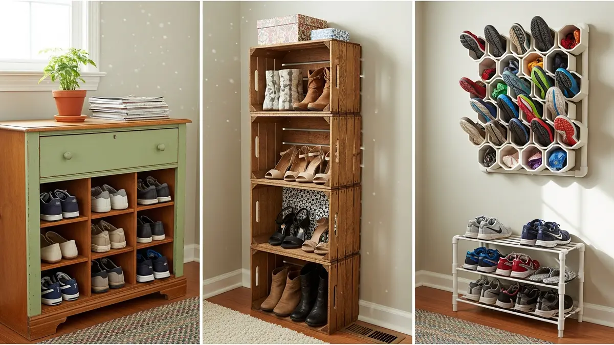 DIY shoe storage ideas using repurposed materials and creative solutions for small spaces