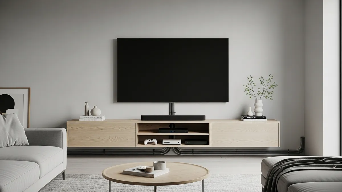 Entertainment center with organized media storage and cable management