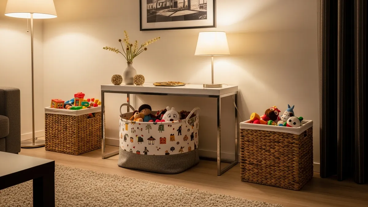 Stylish storage baskets for toy organization in living room