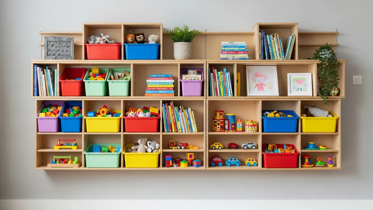 Wall-mounted storage ideas for living room toy organization