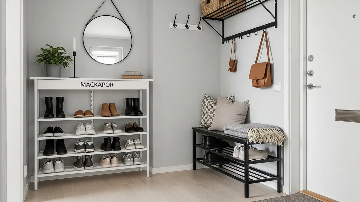 Small space IKEA shoe storage solutions showing compact organization ideas for apartments