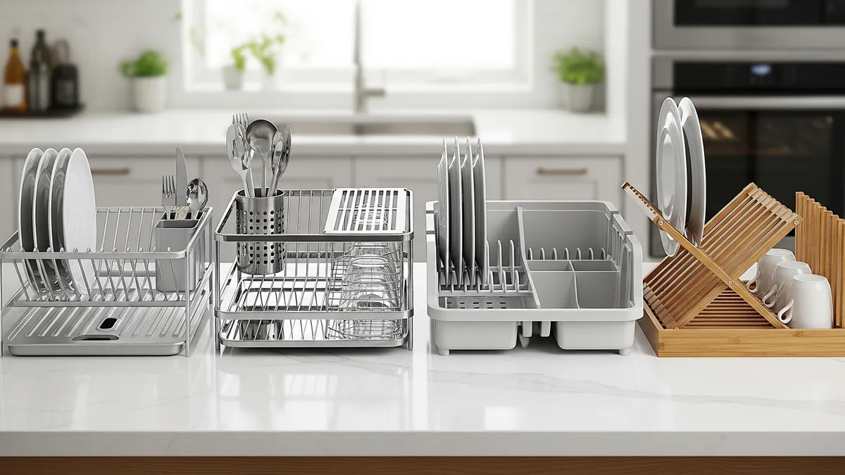 Different types of dish rack materials for kitchen storage comparison