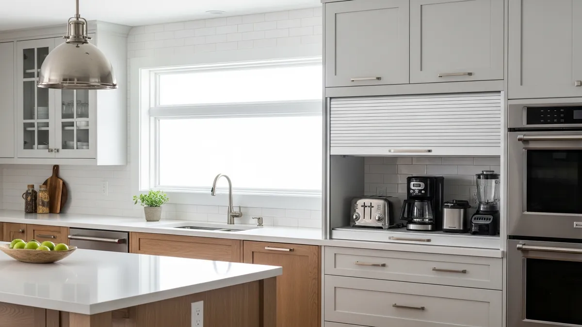 Appliance garage kitchen counter organization solution hiding small appliances
