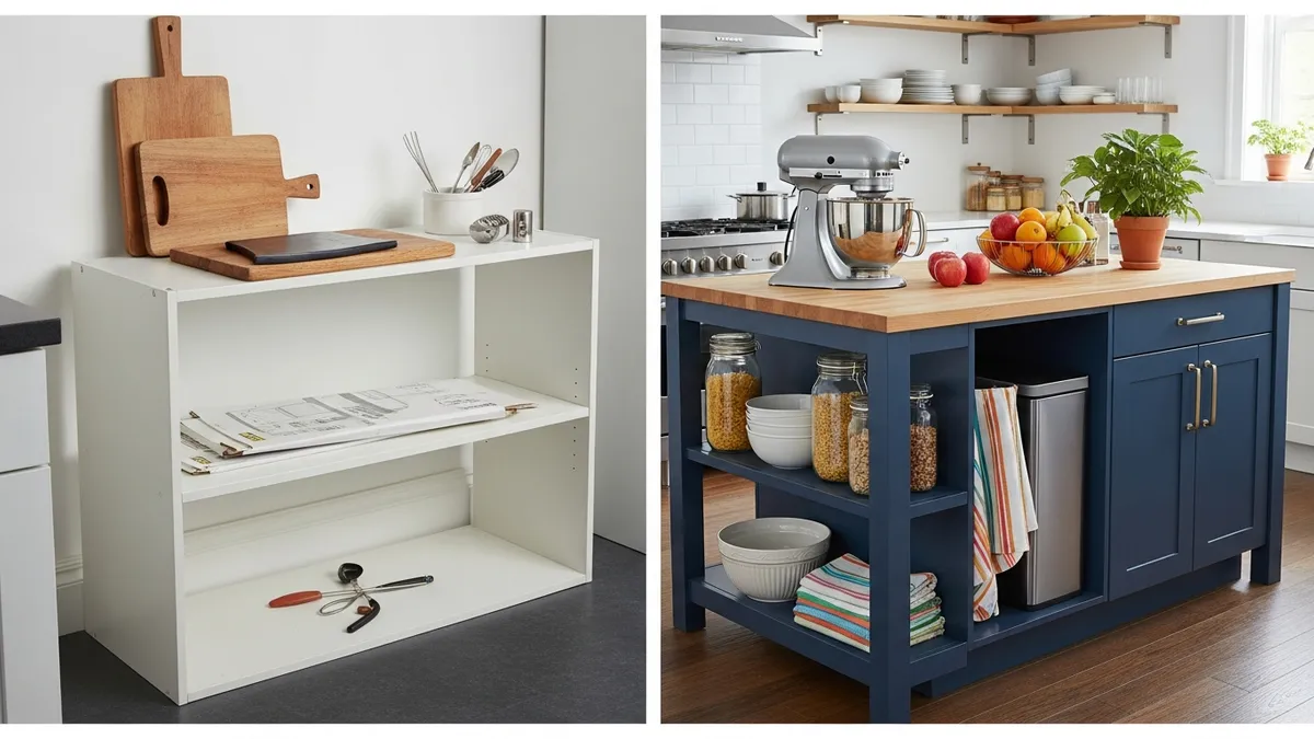 Budget-friendly DIY kitchen island implementation using affordable furniture and smart storage solutions