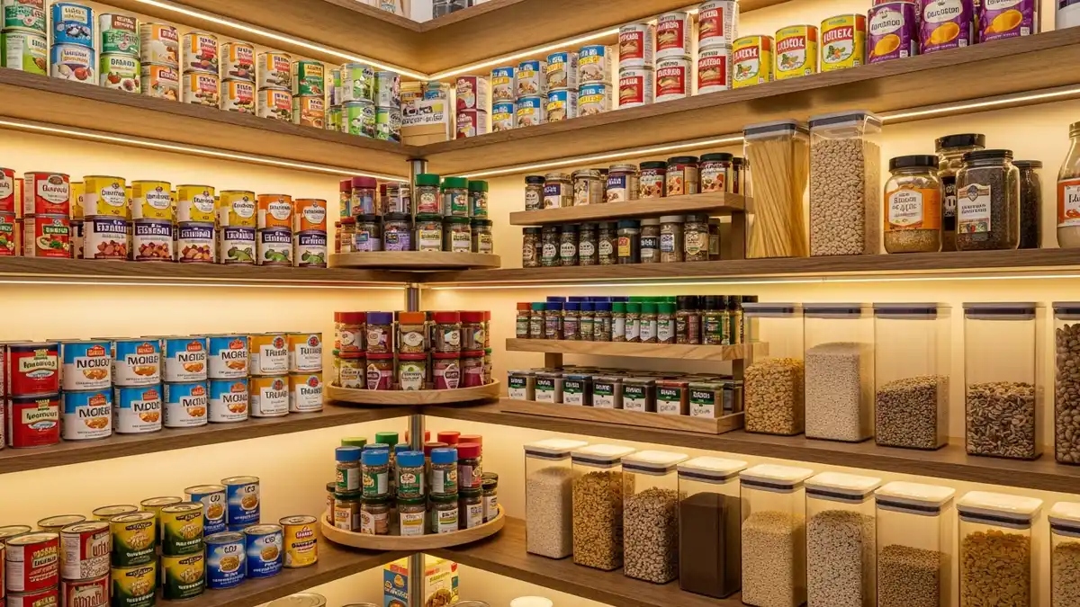 Tiered shelf organizers maximizing vertical pantry storage space