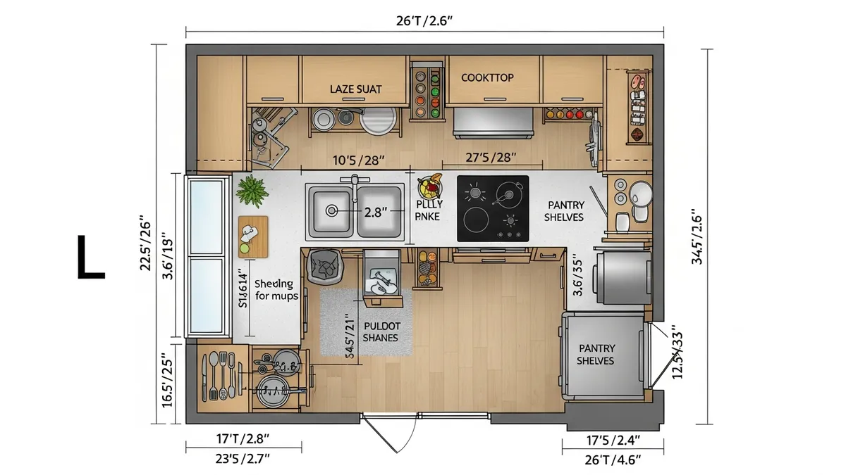 L-shaped kitchen set layout design for small kitchen optimization